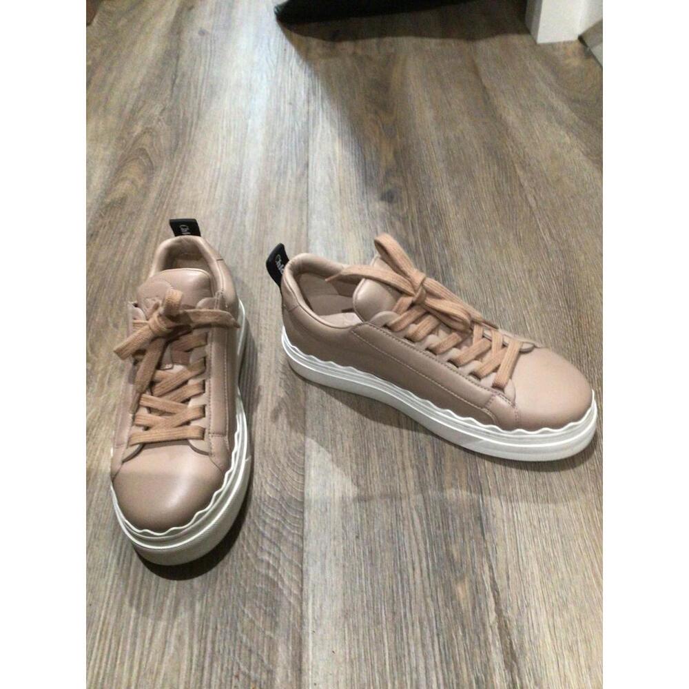 Chloe Lauren Leather Shoes Womens Size 6 Beige Low Top Platform Casual Sneakers - Picture 2 of 6